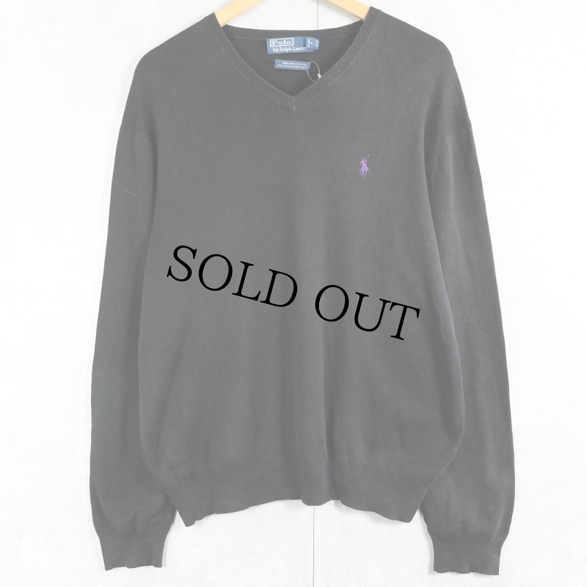 画像1: POLO Ralph Lauren ピマコットン Vネックニットセーター BLACK L (1)