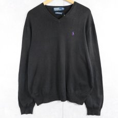 画像1: POLO Ralph Lauren ピマコットン Vネックニットセーター BLACK L (1)