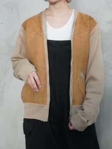 画像1: 40〜50's Jantzen CANADA製 スエード切り替え ニットジップカーディガン SIZE42 (1)