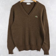 画像1: 70〜80's CHEMISE LACOSTE FRANCE製 Vネック ニットセーター (1)