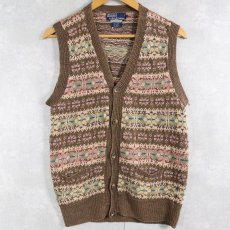 画像1: POLO Ralph Lauren フェアアイル柄 リネン×ラミー ニットベスト M (1)