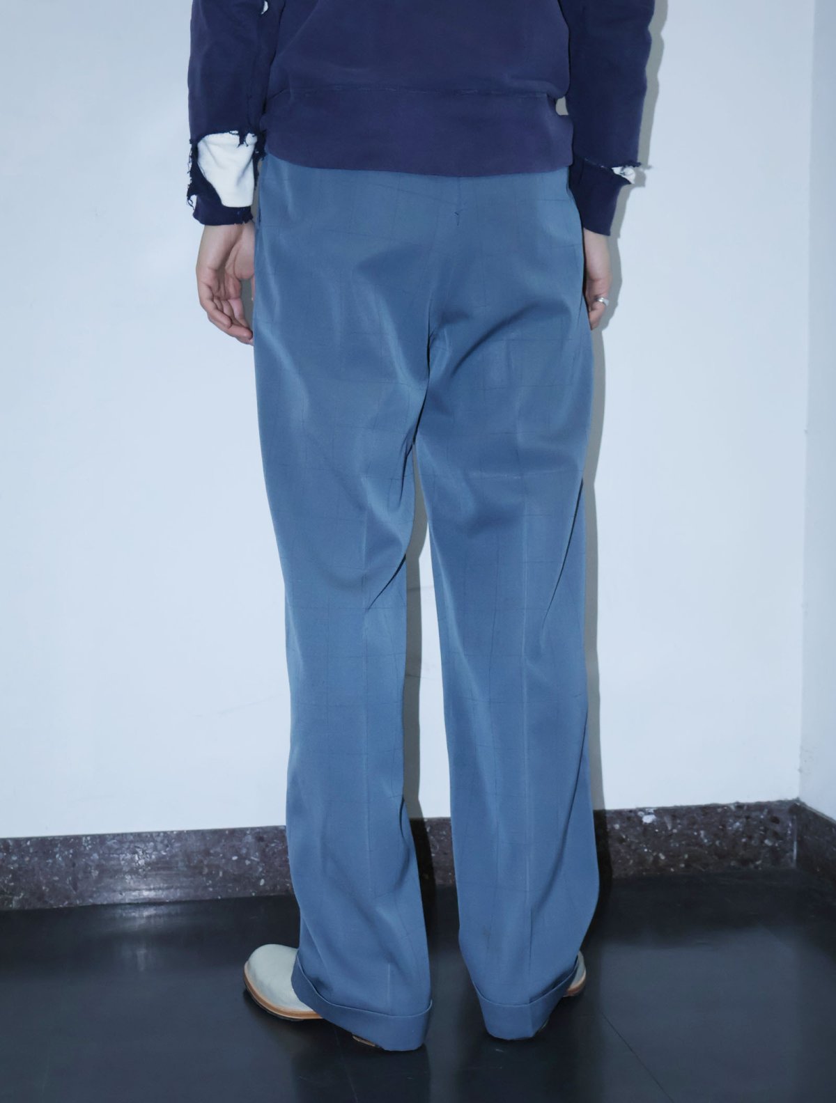 画像2: 50〜60's レーヨンギャバジン 格子柄 2タックスラックス W31 (2)