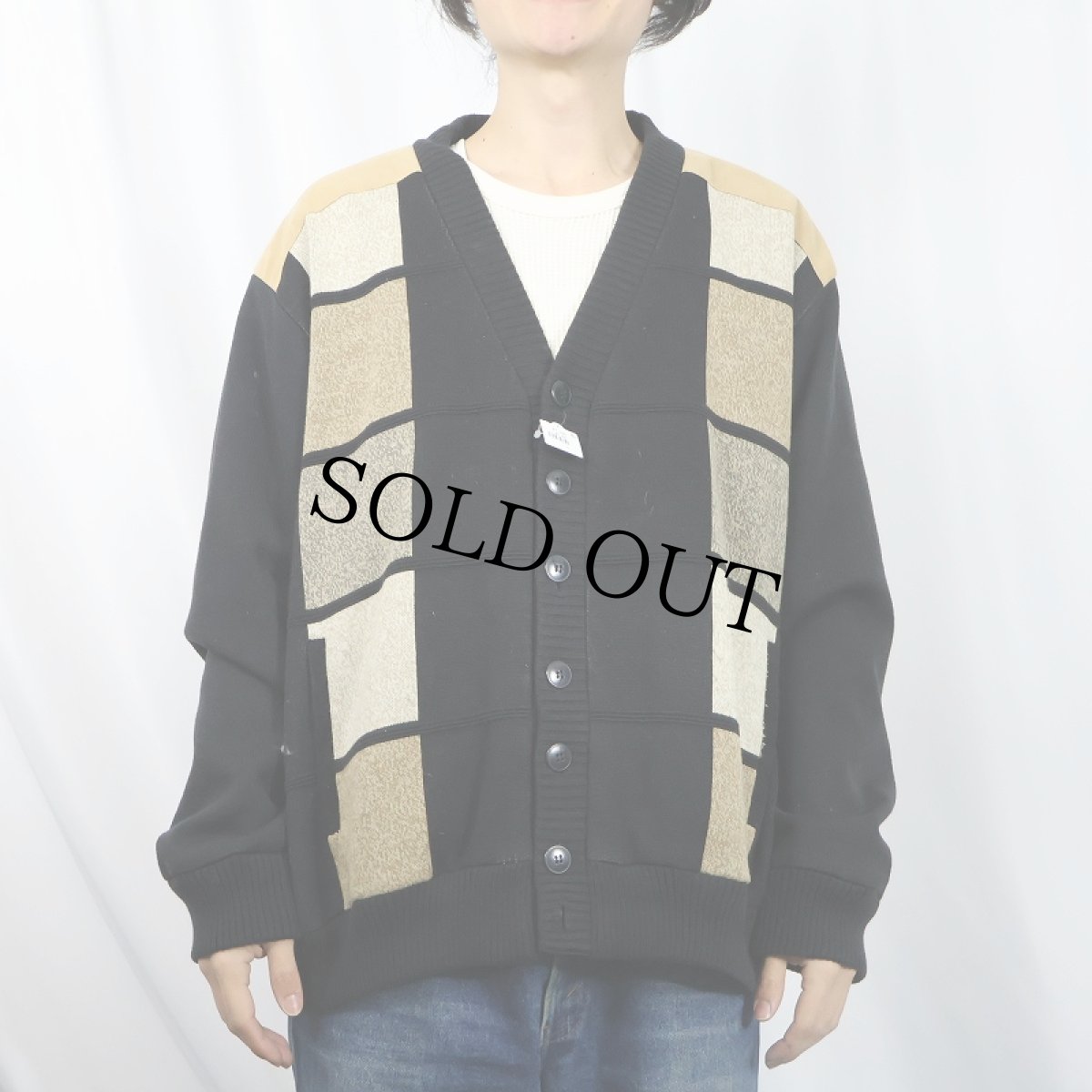 画像2: Roger Kent 切り替えデザイン アクリルニットカーディガン (2)