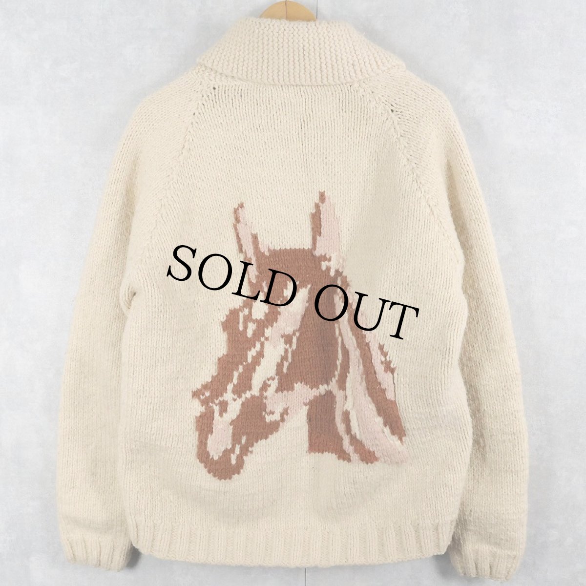 画像1: 60's 馬柄 ショールカラー カウチンニットジャケット (1)