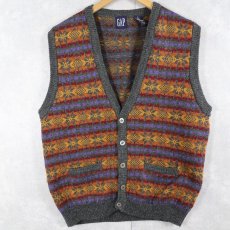 画像1: 90's GAP フェアアイル柄 ウールニットベスト M (1)