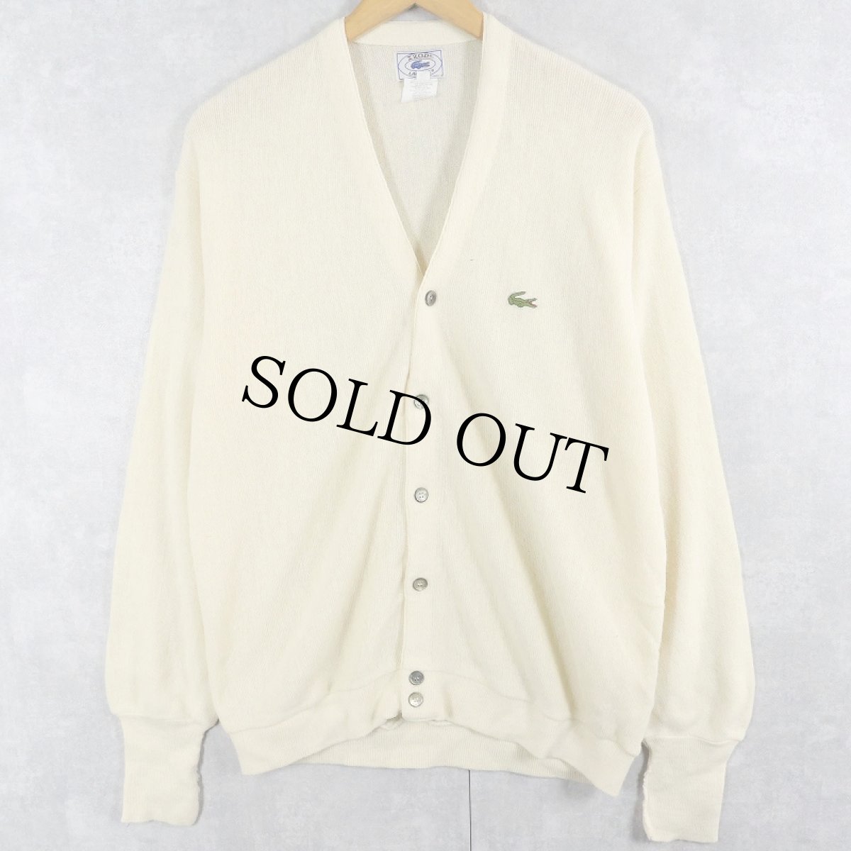 画像1: 80's IZOD LACOSTE USA製 ロゴ刺繍 アクリルニットカーディガン L (1)