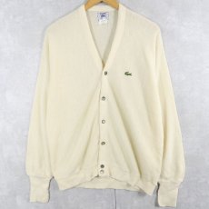 画像1: 80's IZOD LACOSTE USA製 ロゴ刺繍 アクリルニットカーディガン L (1)