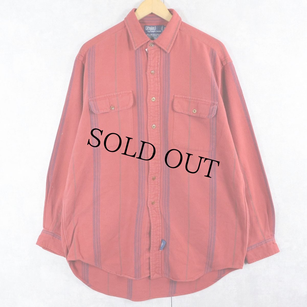 画像1: 90's POLO Ralph Lauren CANADA製 ストライプ柄 ヘビーネルシャツ M (1)