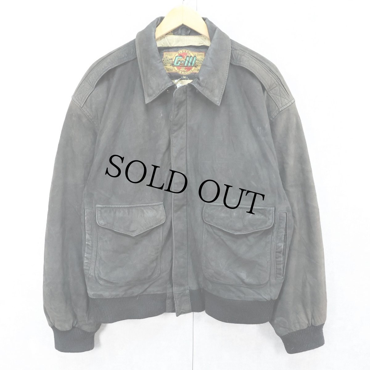 画像1: G-III "A-2 TYPE" スエードレザージャケット BLACK M (1)