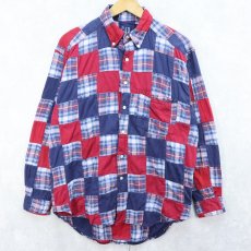 画像1: 90's GAP チェック柄 パッチワーク コットンボタンダウンシャツ M (1)