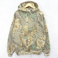 画像1: 90's JERZEES OUTDOORS リアルツリーカモ柄 スウェットジップパーカー XL (1)