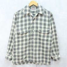 画像1: 50s Locoforea USA製 チェック柄 アクリル×ウール オープンカラーシャツ S (1)