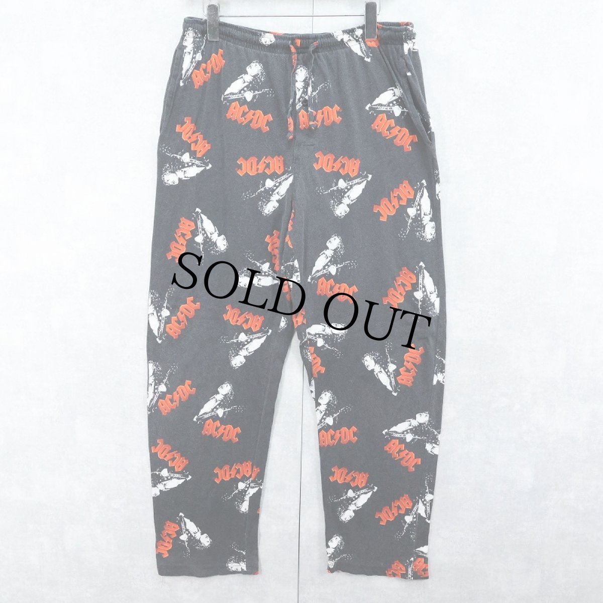画像1: AC/DC ロックバンド 総柄 コットンイージーパンツ BLACK M (1)