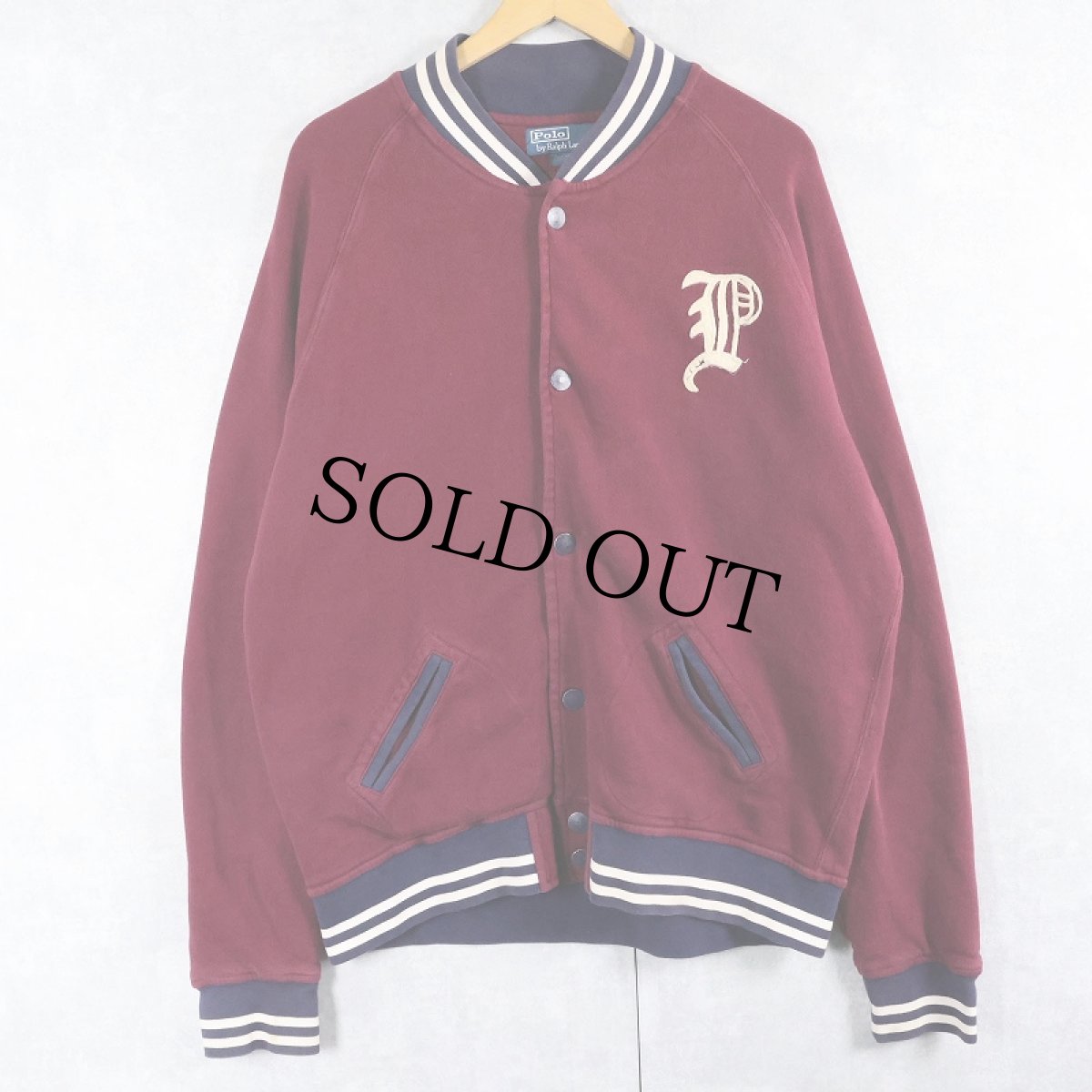 画像1: POLO Ralph Lauren ワッペン付き 裏サーマル スウェットスタジャン XL (1)