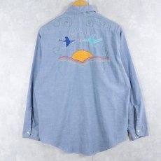 画像2: 70's BIG MAC JCPenney ハンド刺繍 シャンブレーワークシャツ M (2)