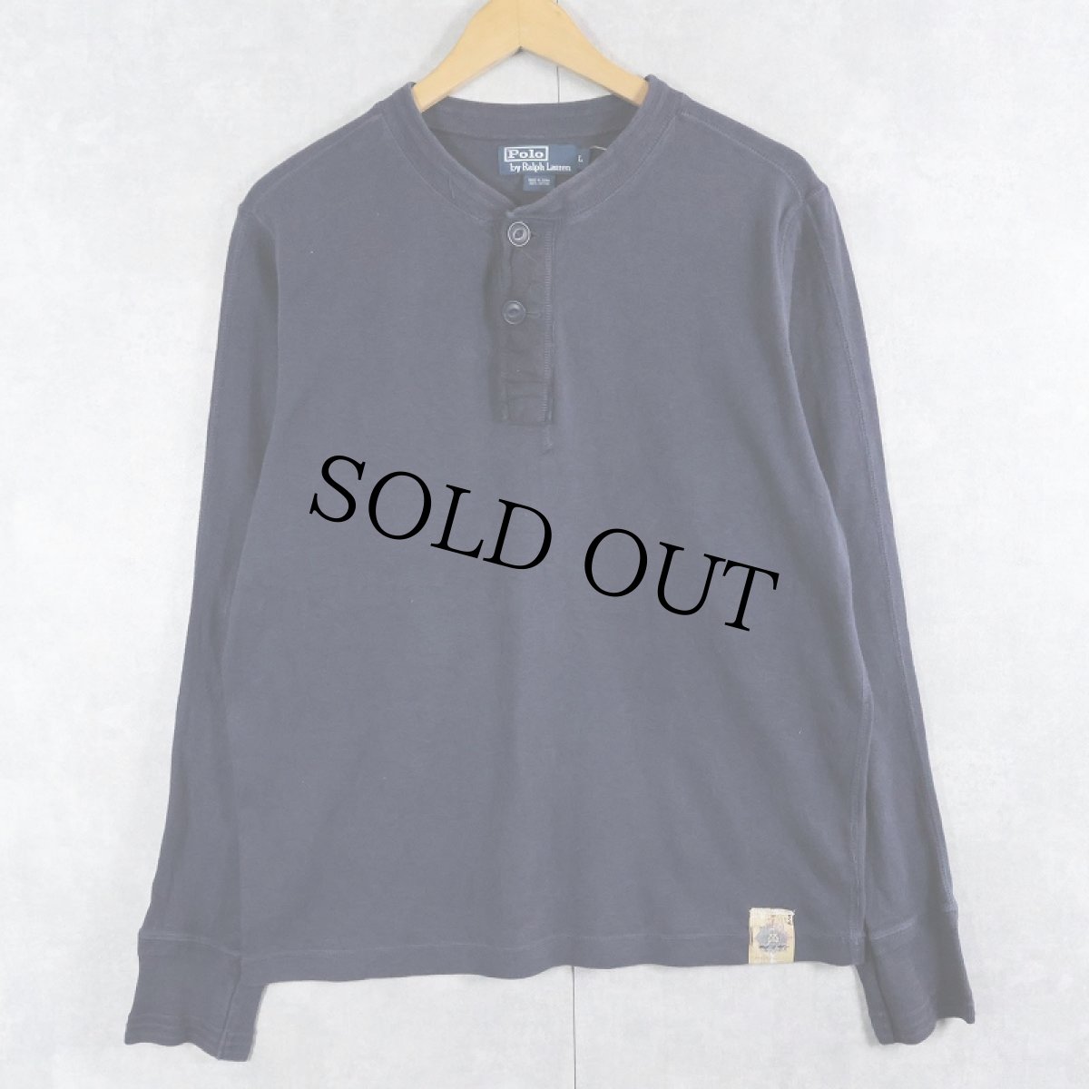 画像1: POLO Ralph Lauren 猫目ボタン ヘンリーネックロンT NAVY L (1)