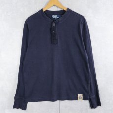 画像1: POLO Ralph Lauren 猫目ボタン ヘンリーネックロンT NAVY L (1)