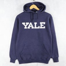 画像1: 70〜80's Velva Sheen USA製 "YALE" フロッキープリントスウェットフーディー NAVY M (1)