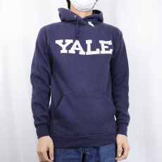 画像2: 70〜80's Velva Sheen USA製 "YALE" フロッキープリントスウェットフーディー NAVY M (2)