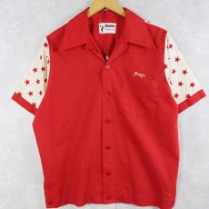 画像1: 70's King Louie 星柄切り替え チェーン刺繍 ボウリングシャツ M (1)