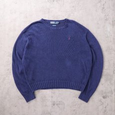 画像1: POLO Ralph Lauren ロゴ刺繍 リネンニットセーター NAVY L (1)