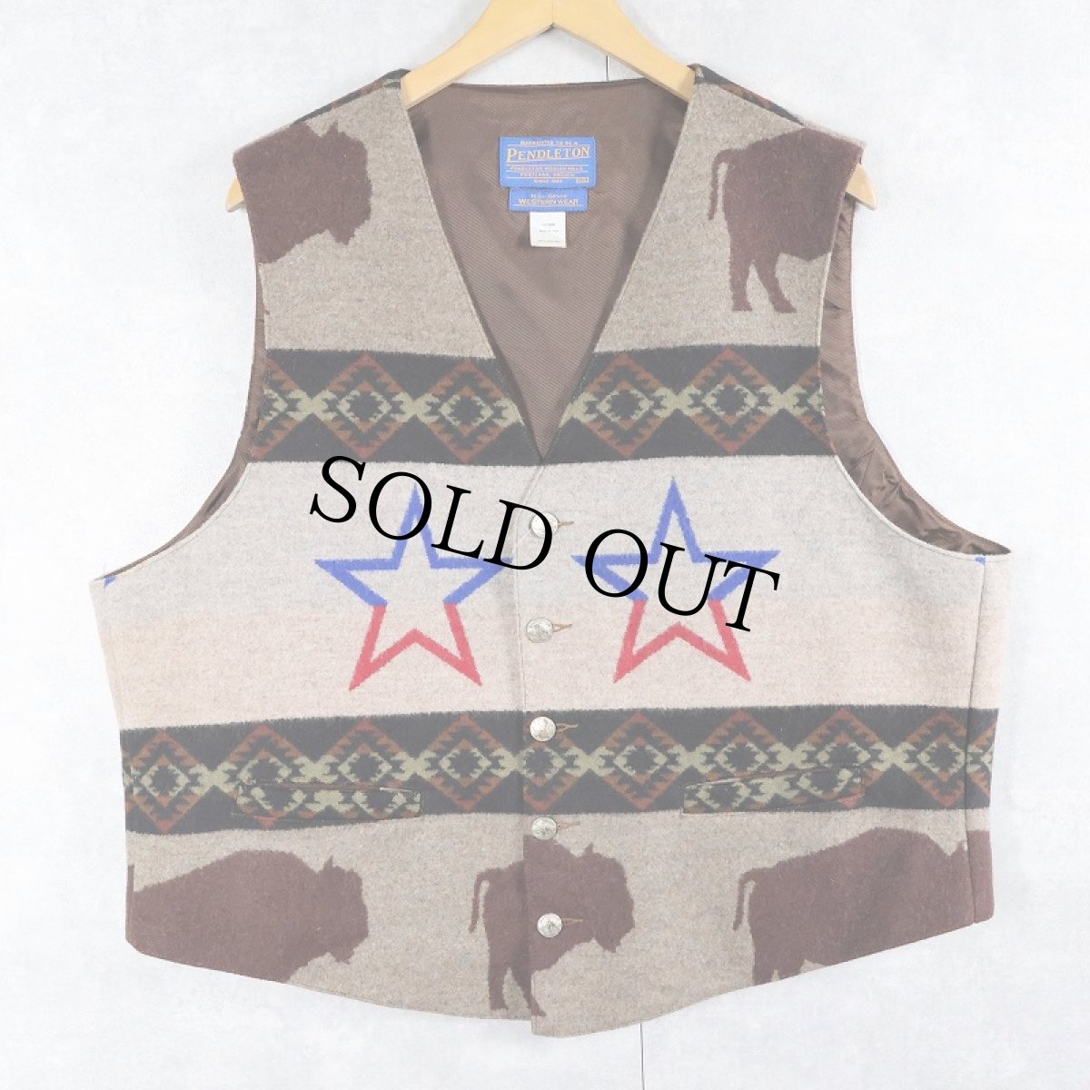 画像1: PENDLETON USA製 ネイティブ柄 ウールベスト XXL (1)