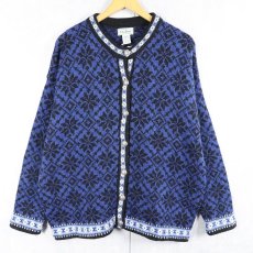 画像1: 80〜90's L.L.Bean USA製 ノルディック柄 ウールニットカーディガン XL (1)