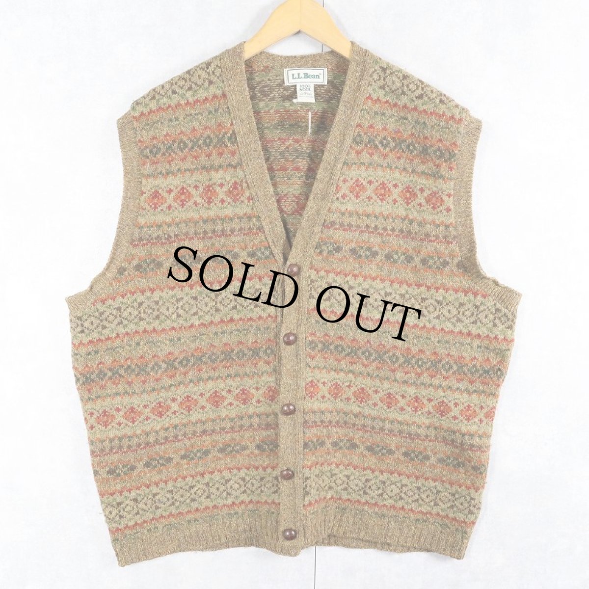 画像1: 80〜90's L.L.Bean SCOTLAND製 フェアアイル柄 ウールベスト L (1)