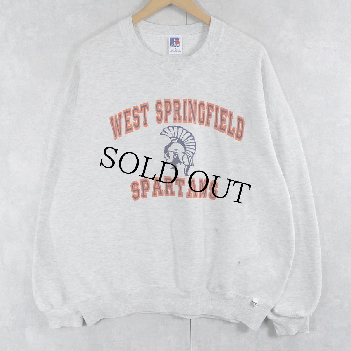 画像1: 90's RUSSELL ATHLETIC USA製 "WEST SPRINGFIELD SPARTANS" 前V プリントスウェット XL (1)