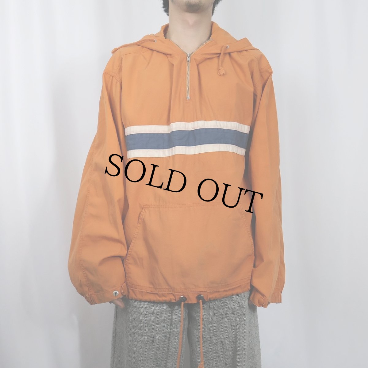 画像2: OLD NAVY ラインデザイン コットンアノラックパーカー L (2)