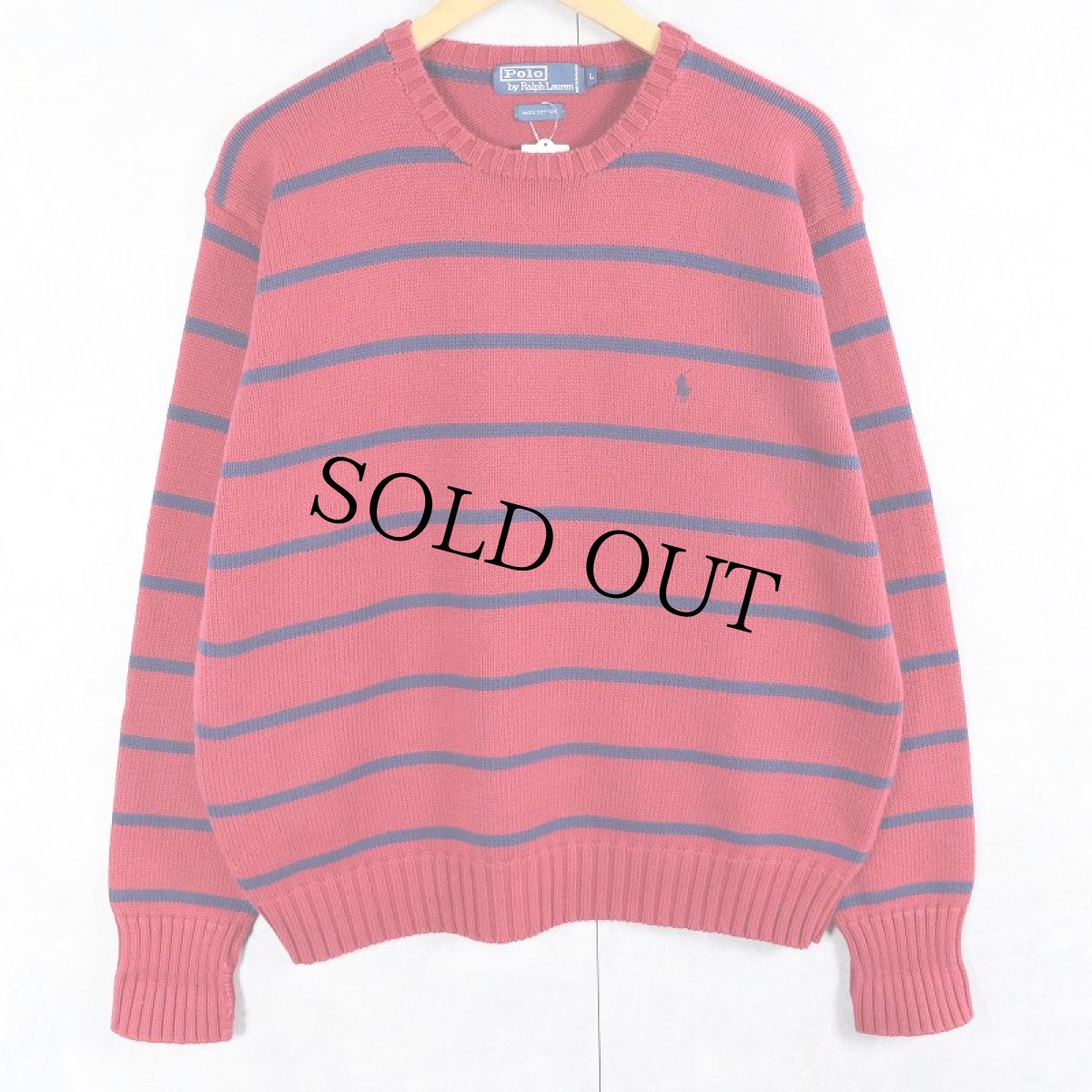 画像1: POLO Ralph Lauren ロゴ刺繍 ボーダー柄 コットンニットセーター XL (1)