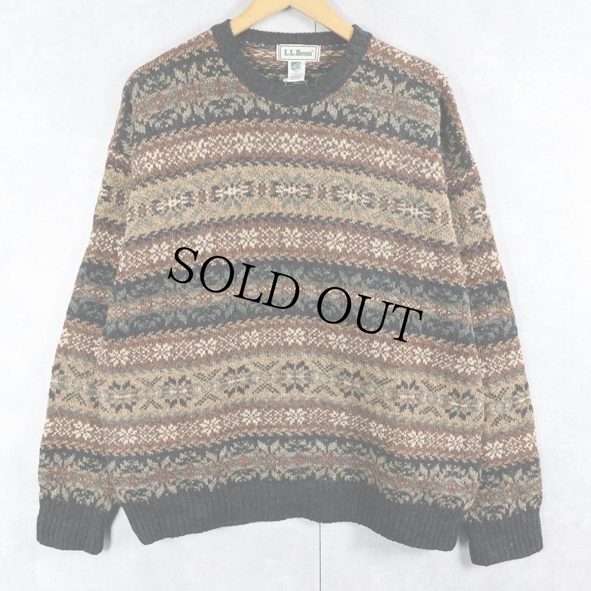 画像1: 80〜90's L.L.Bean SCOTLAND製 フェアアイル柄 ウールニットセーター M (1)