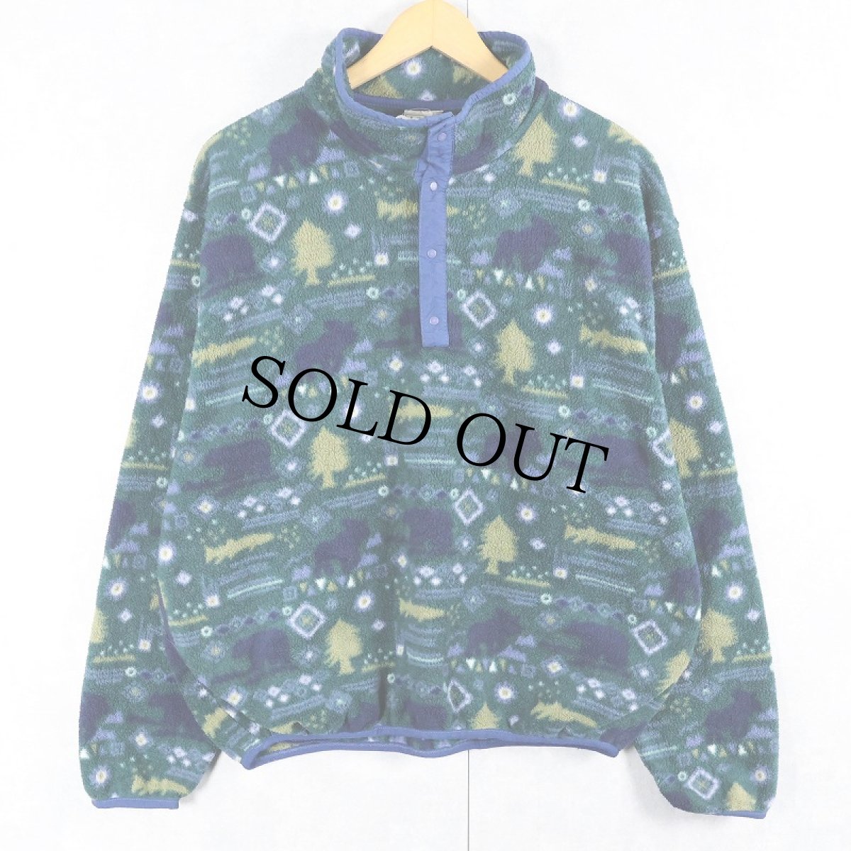 画像1: 80〜90's L.L.Bean 総柄 ハーフスナップフリースジャケット (1)