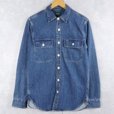画像1: 90's J.CREW 猫目ボタン デニムシャツ XS (1)