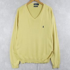 画像1: POLO Ralph Lauren ロゴ刺繍 ピマコットン Vネックニットセーター XL (1)