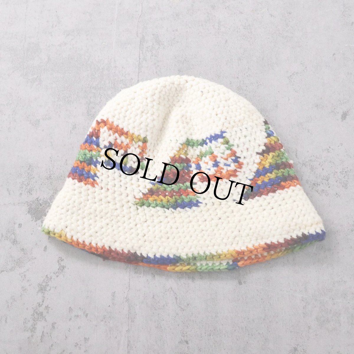 画像1: 柄織り ウール ハンドニットハット (1)