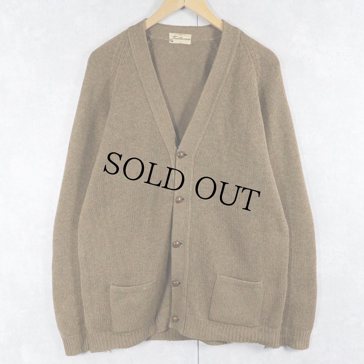 画像1: 70〜80's Tailteann IRELAND製 エルボーパッチ付き ラムウールニットカーディガン (1)