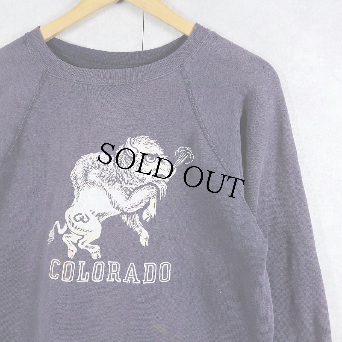 画像1: 60's "COLORADO" 脇下三角ガゼット カラーフロッキープリントラグランスウェット NAVY (1)