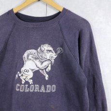 画像1: 60's "COLORADO" 脇下三角ガゼット カラーフロッキープリントラグランスウェット NAVY (1)