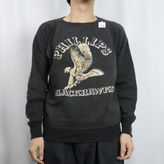 画像2: 60's "PHILLIPS BLACKHAWKS" 脇下三角ガゼット カラーフロッキープリントラグランスウェット BLACK (2)