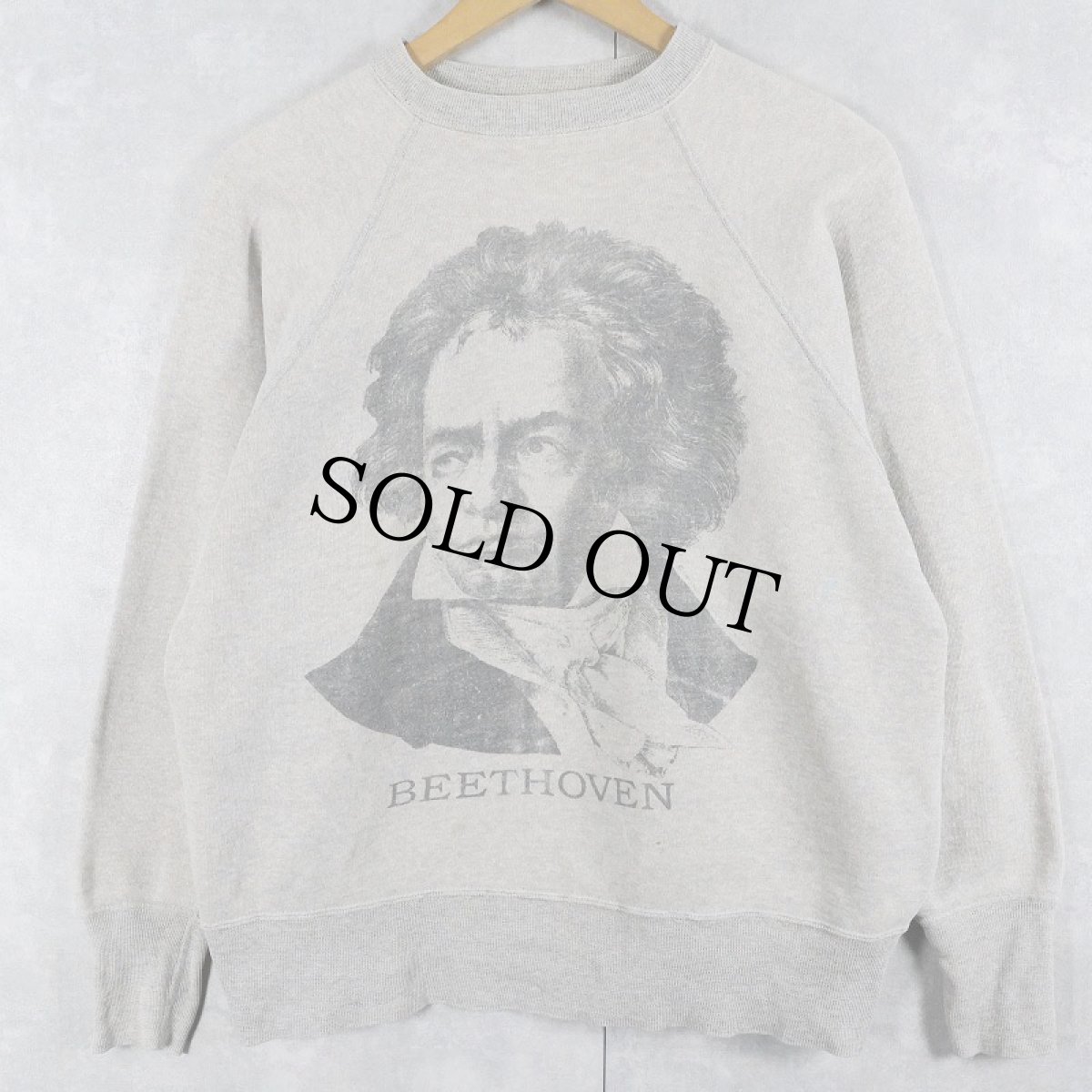 画像1: 60's THREE B's "BEETHOVEN" 脇下三角ガゼット 染み込みプリントラグランスウェット (1)
