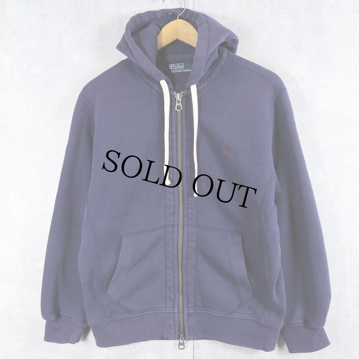 画像1: POLO Ralph Lauren ロゴ刺繍 裏サーマル スウェットジップパーカー NAVY M (1)