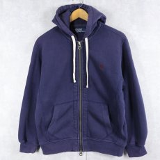 画像1: POLO Ralph Lauren ロゴ刺繍 裏サーマル スウェットジップパーカー NAVY M (1)
