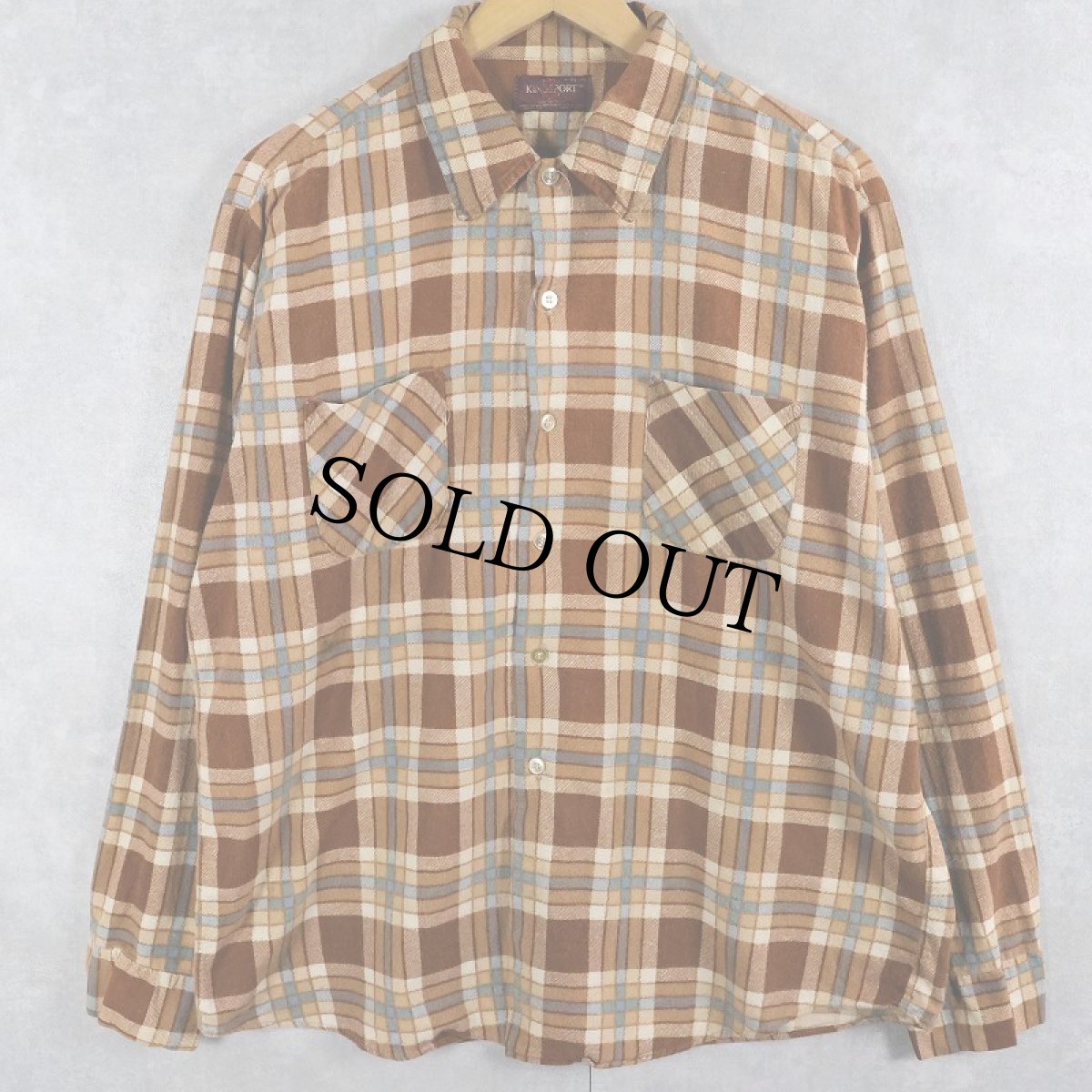 画像1: 70's KINGSPORT チェック柄 ライトネルシャツ XL (1)
