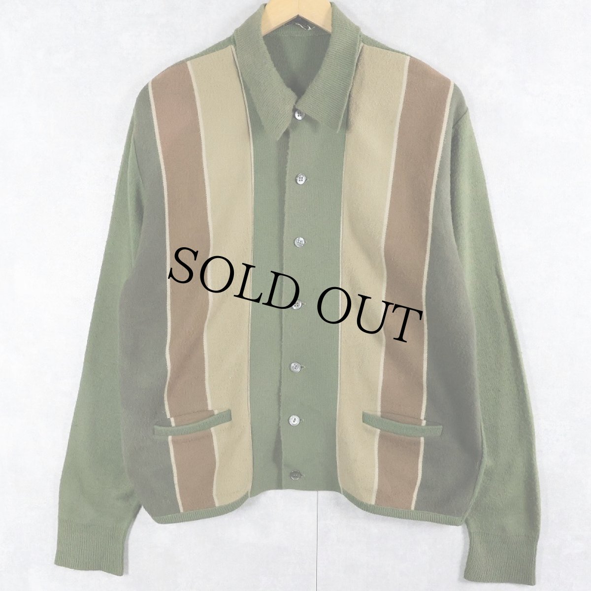 画像1: 60〜70's Orlon by CAMPUS USA製 切り替えデザイン アクリルニットカーディガン M (1)