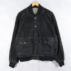 画像1: Leather Fastion "A-1 TYPE" スエードレザー ヴァルスタージャケット BLACK (1)