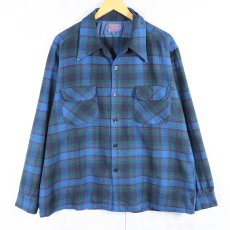 画像1: 70's PENDLETON USA製 チェック柄 ウールオープンカラーシャツ XL  (1)