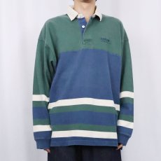 画像2: 90's Eddie Bauer EBTEK マルチボーダー柄 ラガーシャツ L (2)