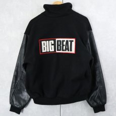 画像1: 90's〜 Big Beat Records レコードレーベル ロゴ刺繍 レザー×メルトンウール スタジャン BLACK XL (1)