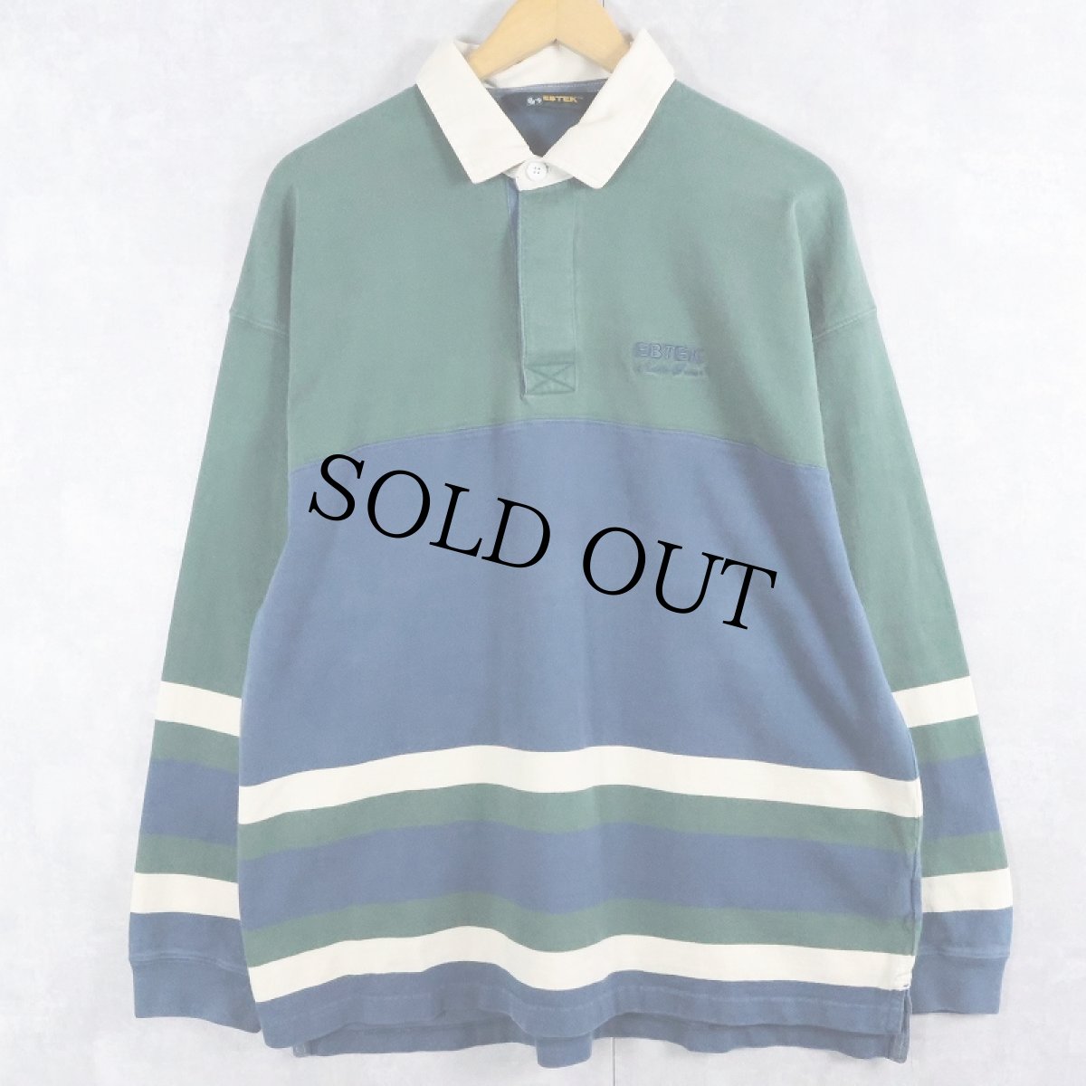 画像1: 90's Eddie Bauer EBTEK マルチボーダー柄 ラガーシャツ L (1)